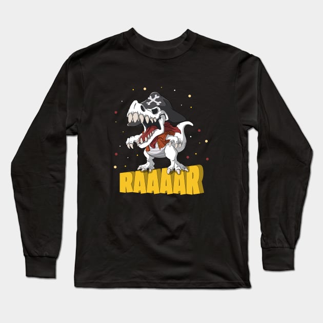 Dinosaur Pirate T-Rex Captain Kids Long Sleeve T-Shirt by Foxxy Merch